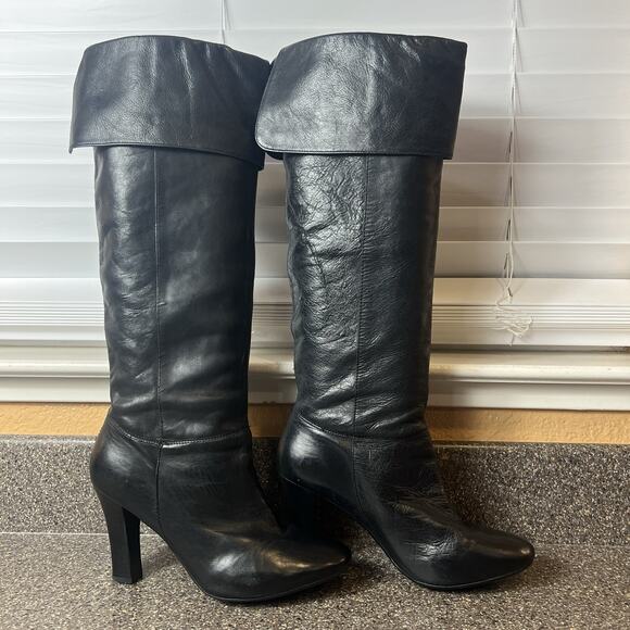 Steve Madden Knee High Boots Womens Sz 8.5M Black Leather High Heel Dress/Casual - Picture 3 of 9